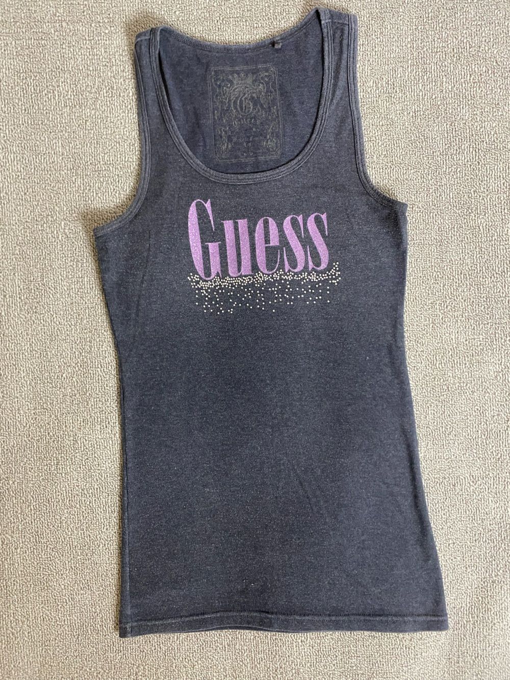 Vintage Y2K Guess Dark Gray Glitter and Rhinestone Guess Tank